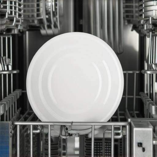 Close-up of stainless steel dishwasher racks holding clean dishes in a modern kitchen
