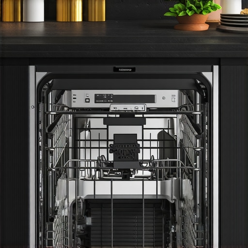 Modern Ultra-Quiet Dishwasher in Kitchen A sleek, modern dishwasher with soundproof insulation installed in a contemporary kitchen.