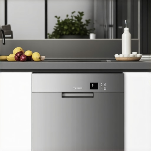 Modern kitchen with stainless steel dishwasher operating quietly