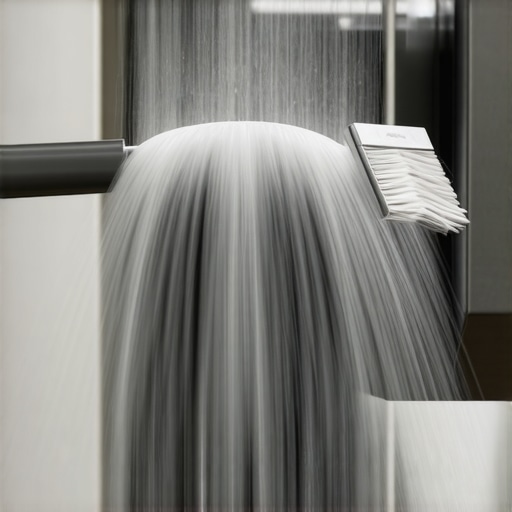 Close-up of a spray arm being cleaned with a small brush to remove mineral deposits