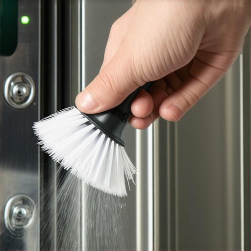 Person cleaning dishwasher spray nozzles with a brush for optimal performance