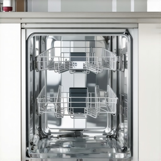 Close-up image of a dishwasher's adjustable rack and stainless steel interior in a modern kitchen