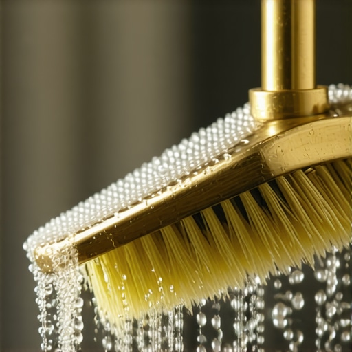 Close-up of a brass-tined brush cleaning a dishwasher spray arm