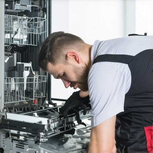 A handyman changing rubber buffers on a dishwasher rack to eliminate noise