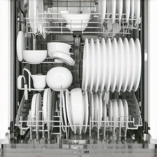 A dishwasher with adjustable racks showing properly loaded dishes, enhancing cleaning efficiency.